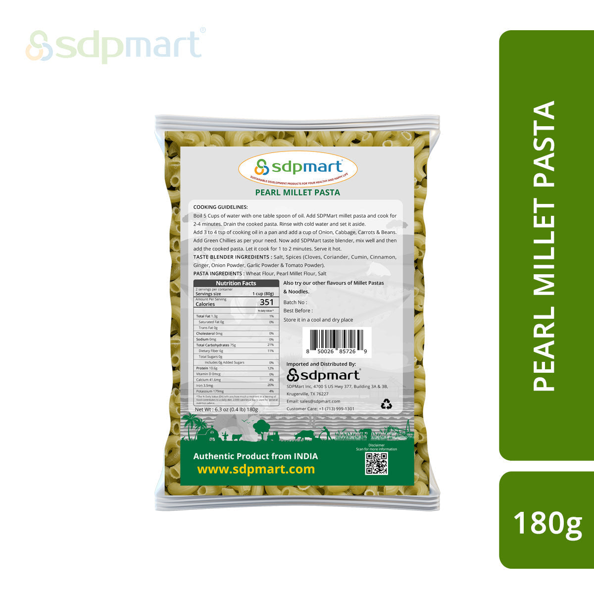 SDPMart Pearl Millet Pastas 180g - SDPMart