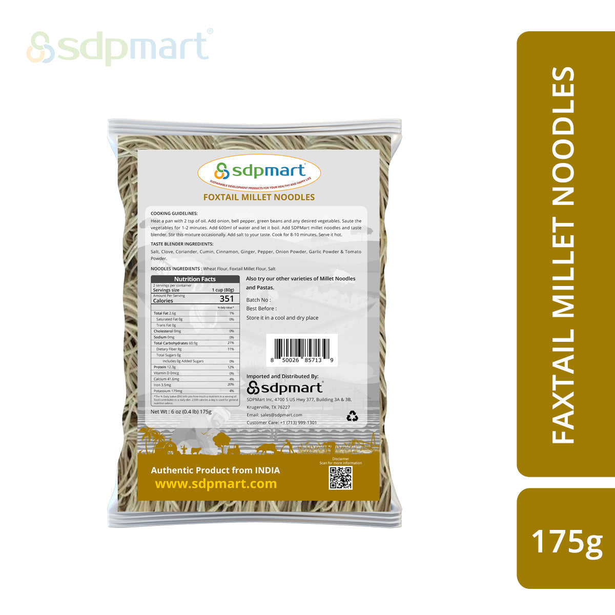 SDPMart FoxTail Millet Noodles 175g - SDPMart