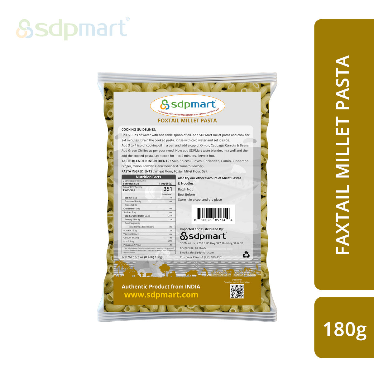 SDPMart FoxTail Millet Pastas 180g - SDPMart