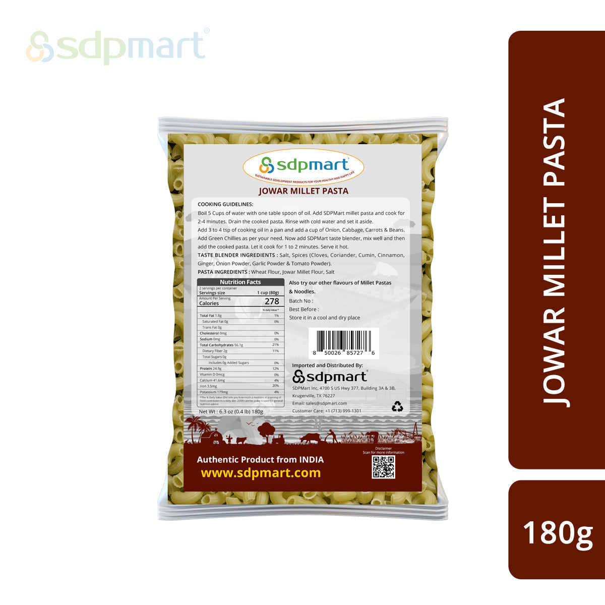 SDPMart Jowar Millet Pastas 180g - SDPMart