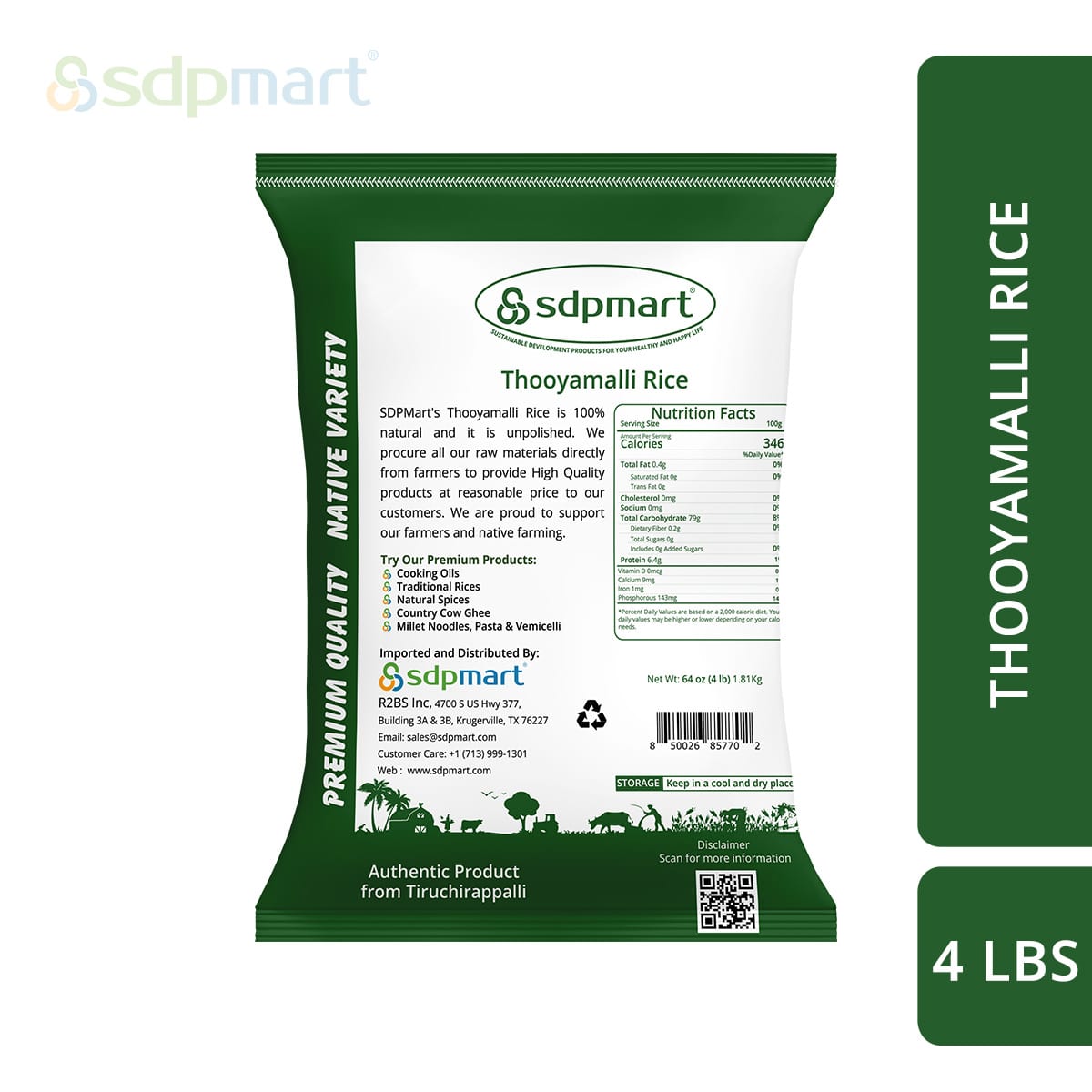 SDPMart's Premium Thooyamalli Rice - 4lbs - SDPMart